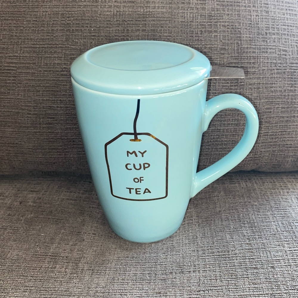 “My Cup of Tea” Ceramic Mug with Tea Infuser and Lid/Coaster